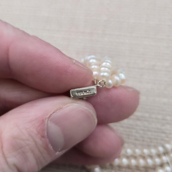 7 Inch Sterling Silver Small Diamond With Pearl Strands Bracelet B953 - Picture 5 of 7